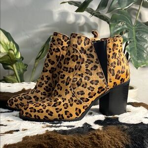MIA Cheetah Print Ankle Booties With Chunky Heel